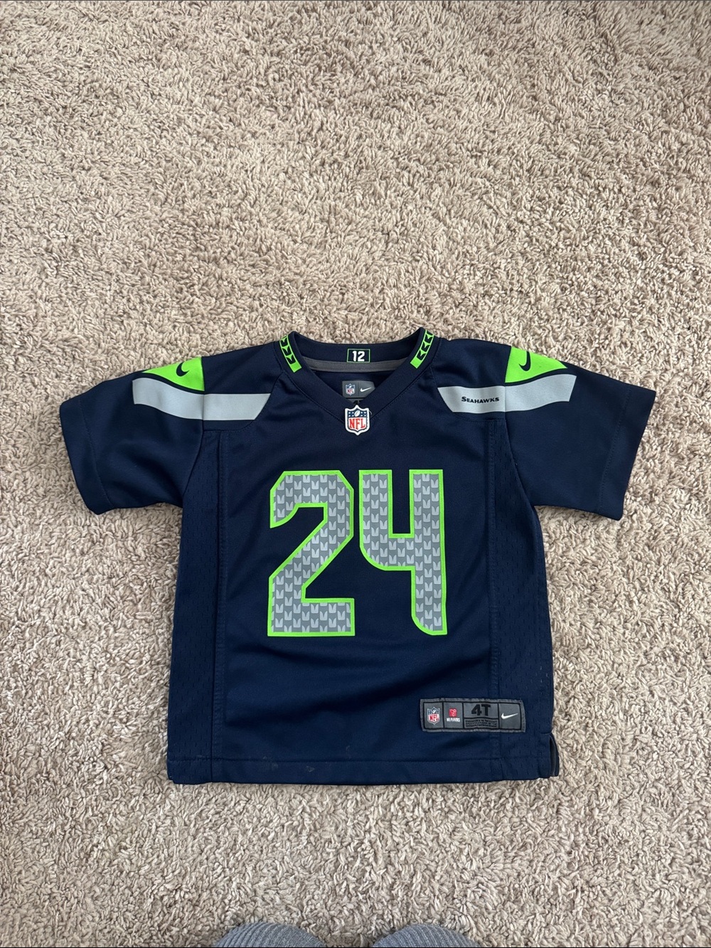 Nike Kids Navy Football Jersey with Neon Green Accents #24
